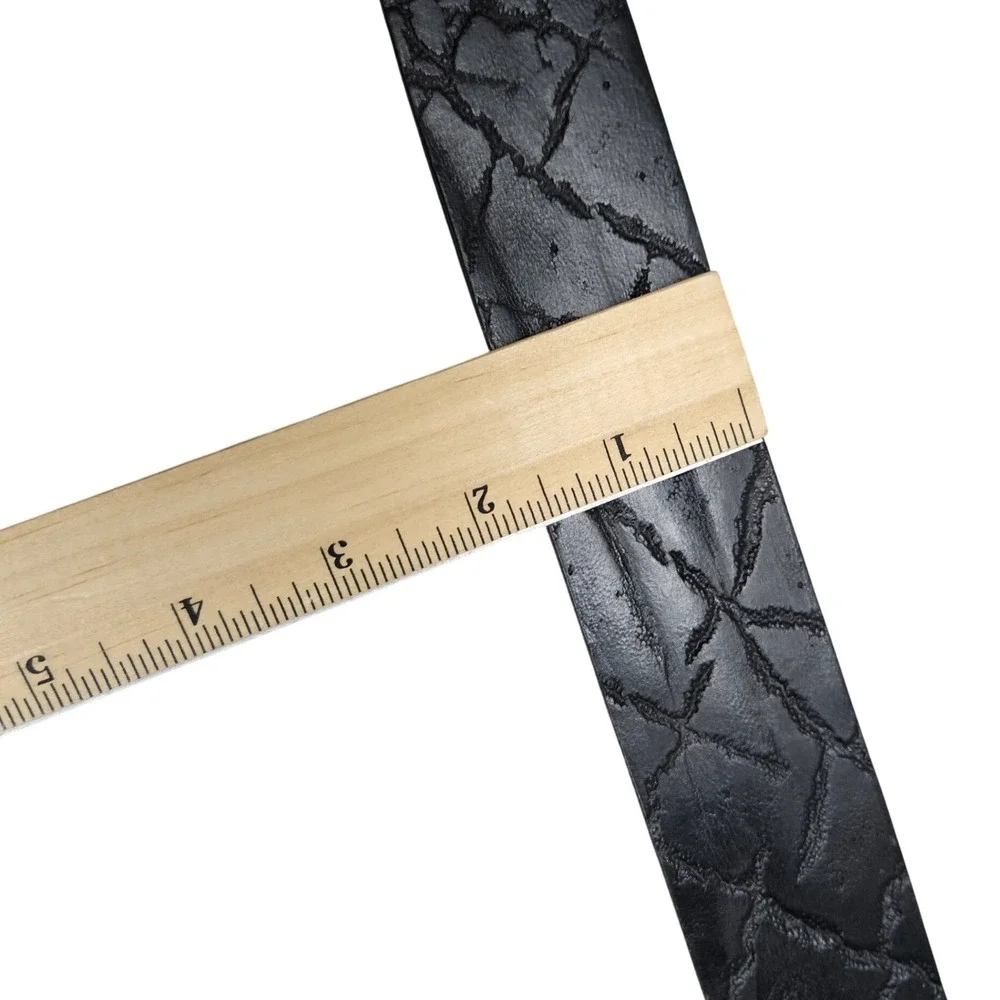 Saddle Leather Belt‎ 38 Black Cracked Distressed Texture Rugged Western Biker